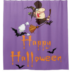 Happy Halloween Flying Witch Shower Curtain