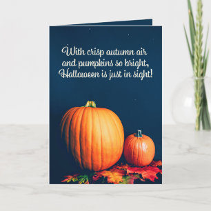 Happy Halloween For Anyone Pumpkins Fall Leaves Holiday Card