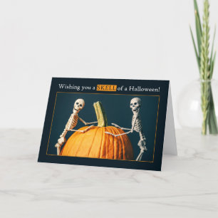 Happy Halloween For Anyone Skeletons With Pumpkin Holiday Card