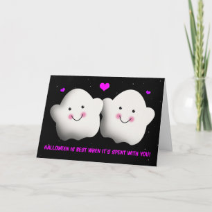 Happy Halloween For Love Cute Ghost Couple Holiday Card