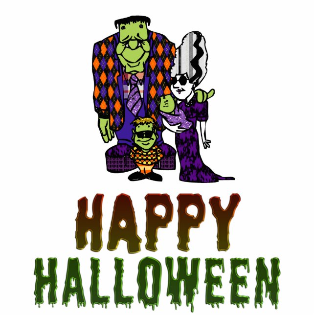 Happy Halloween Frankenstein Family Photo Sculpture Magnet (Front)