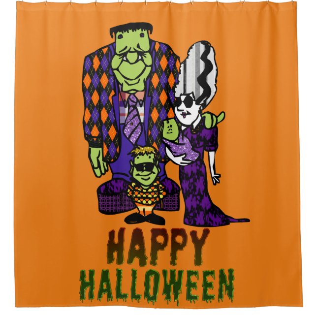 Happy Halloween Frankenstein Family Shower Curtain (Front)
