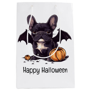 Happy Halloween French Bulldog Bat Wings Pumpkins Medium Gift Bag