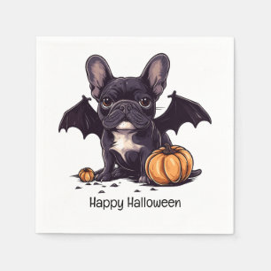 Happy Halloween French Bulldog Bat Wings Pumpkins Napkin