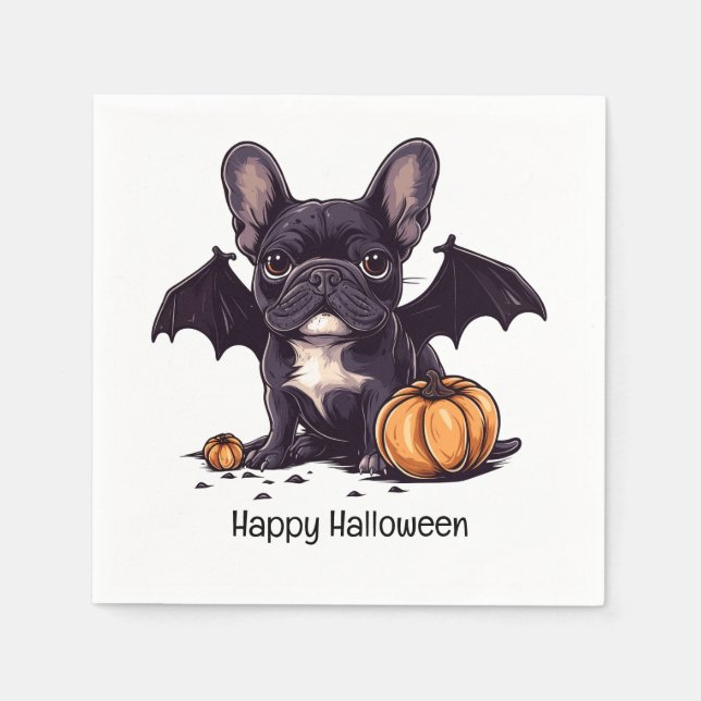 Happy Halloween French Bulldog Bat Wings Pumpkins Napkin (Front)