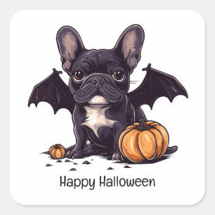 Happy Halloween French Bulldog Bat Wings Pumpkins Square Sticker