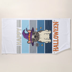 Happy Halloween French Bulldog Witch Spider Web Ca Beach Towel
