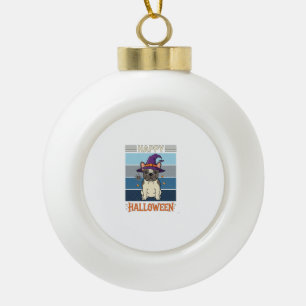 Happy Halloween French Bulldog Witch Spider Web Ca Ceramic Ball Christmas Ornament
