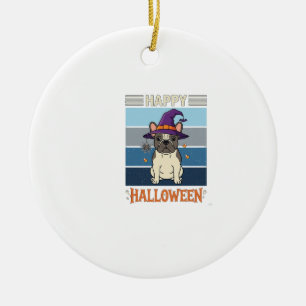 Happy Halloween French Bulldog Witch Spider Web Ca Ceramic Tree Decoration