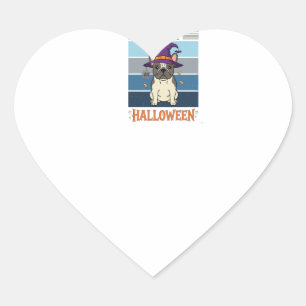 Happy Halloween French Bulldog Witch Spider Web Ca Heart Sticker