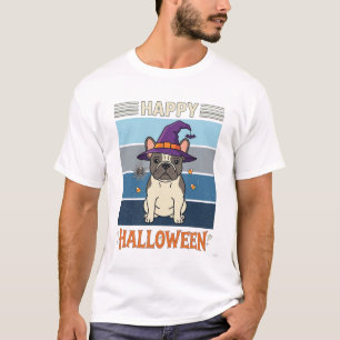 Happy Halloween French Bulldog Witch Spider Web Ca T-Shirt