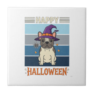 Happy Halloween French Bulldog Witch Spider Web Ca Tile