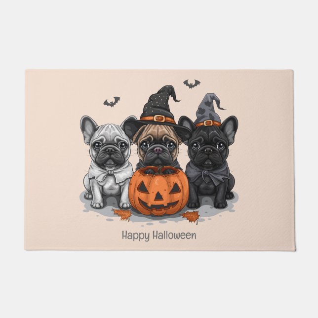 Happy Halloween French Bulldogs Doormat (Front)
