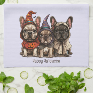 Happy Halloween French Bulldogs Tea Towel