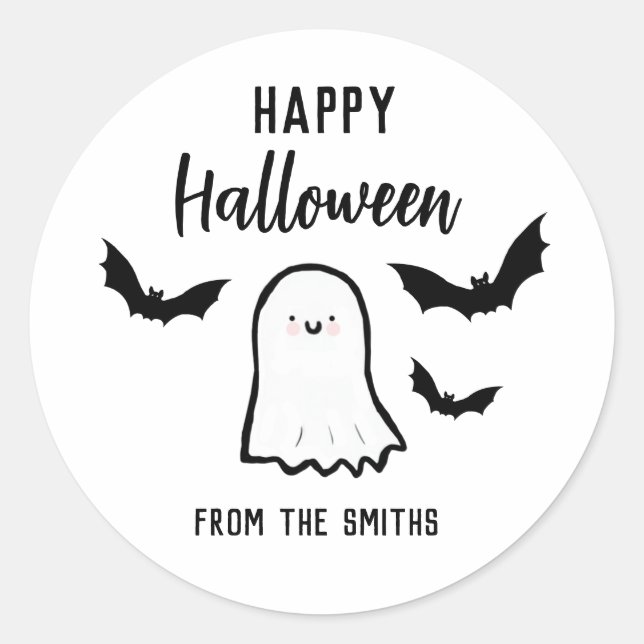 Happy Halloween Friendly Ghost Classic Round Sticker (Front)