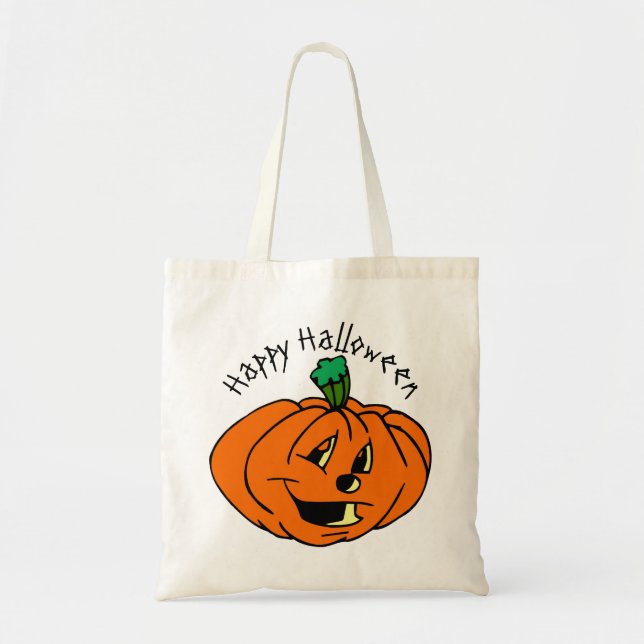 Happy Halloween, Friendly, Pumpkin Jack-o'-Lantern Tote Bag (Front)