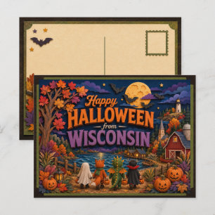 Happy Halloween From Wisconsin Kids Postcard
