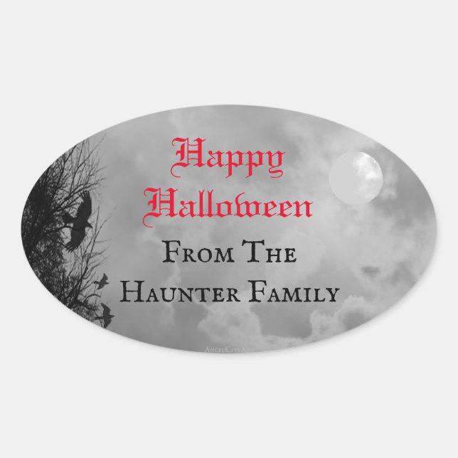 Happy Halloween Full Moon and Raven Custom Sticker (Front)