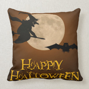 Happy Halloween; Full Moon and Witch Cushion