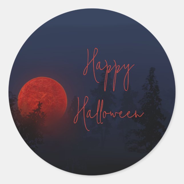 Happy Halloween Full Moon Classic Round Sticker (Front)