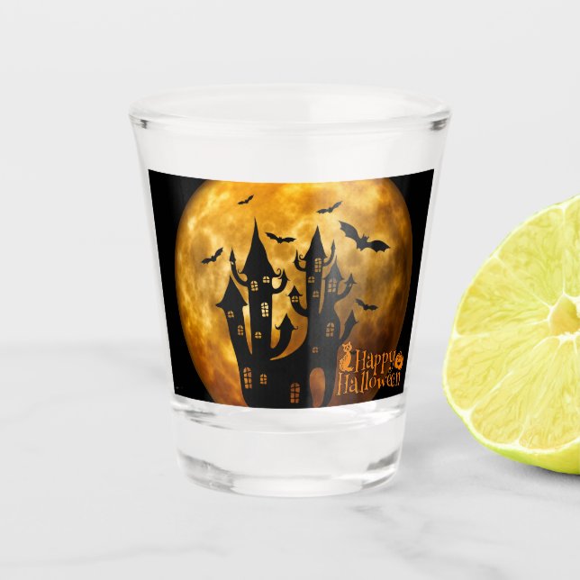 Happy Halloween (Full Moon) Shot Glass (Front)