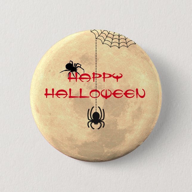 Happy Halloween Full Moon Spider Pin Button (Front)