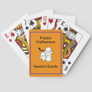 Happy Halloween Fun Ghost Bat Orange Purple Bridge Playing Cards