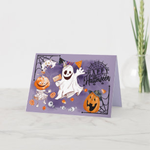 Happy Halloween. Fun Ghost, Jack O'Lantern Card