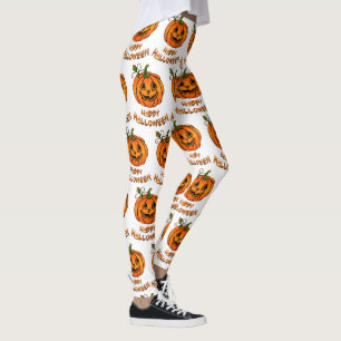 Happy Halloween, fun pumpkin pattern, candy corn   Leggings
