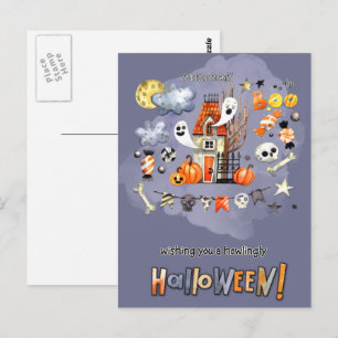 Happy Halloween. Fun Spooky House  Postcard