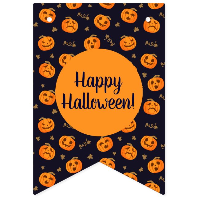 Happy Halloween Funny Cute Orange Pumpkins Pattern Bunting (First Flag)