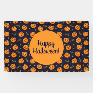 Happy Halloween Funny Cute Pumpkins Pattern Banner