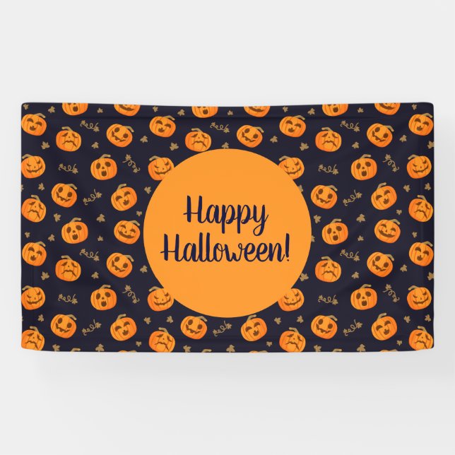 Happy Halloween Funny Cute Pumpkins Pattern Banner (Horizontal)