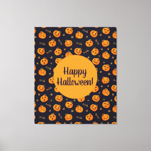 Happy Halloween Funny Cute Pumpkins Pattern Canvas Print