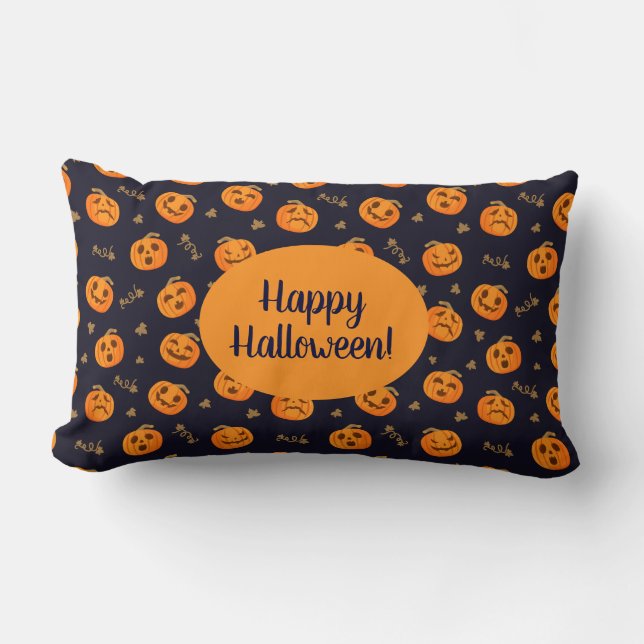 Happy Halloween Funny Cute Pumpkins Pattern Lumbar Cushion (Front)