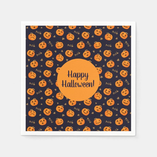 Happy Halloween Funny Cute Pumpkins Pattern Napkin (Front)