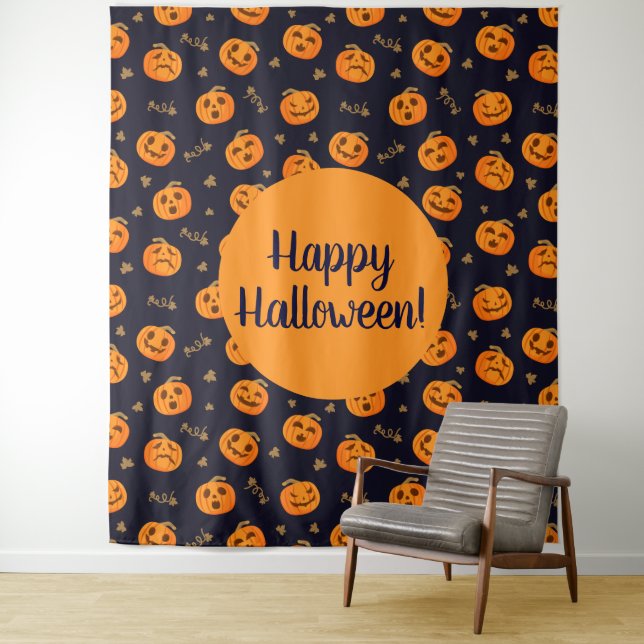 Happy Halloween Funny Cute Pumpkins Pattern Tapestry (In Situ)