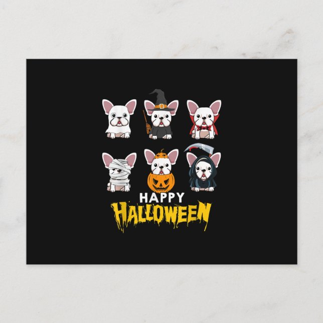 Happy Halloween Funny Dogs Costume Cute Bulldog Holiday Postcard (Front)