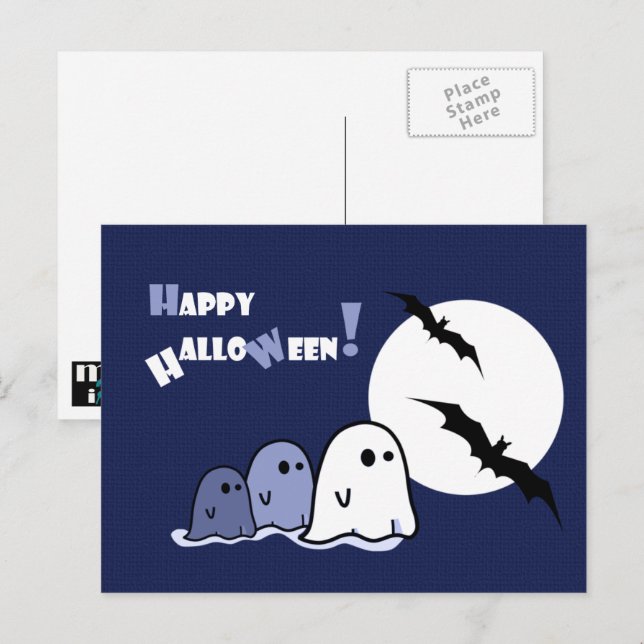 Happy Halloween. Funny Little Ghosts Postcard (Front/Back)