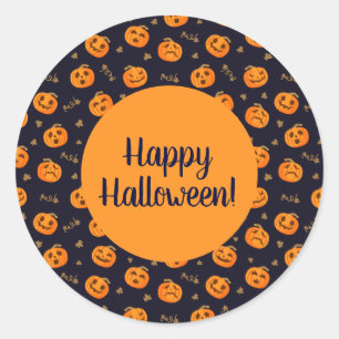 Happy Halloween Funny Orange Pumpkins Pattern Classic Round Sticker