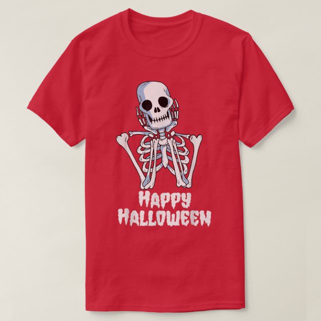 Happy Halloween Funny Pumpkin Spice Skeleton Ghost T-Shirt (Design Front)