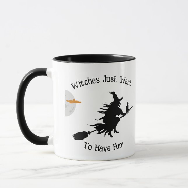 Happy Halloween Funny Sayings Witches Brooms Cats  Mug (Left)