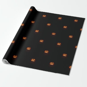Happy Halloween Funny Scary Orange Pumpkin Pattern Wrapping Paper