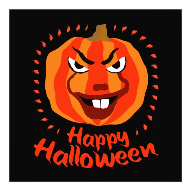 Happy Halloween 🎃 Funny Scary Spooky Pumpkin Photo Print (Front)