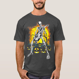 Happy Halloween Funny Skeleton Playing Guitar Pump T-Shirt