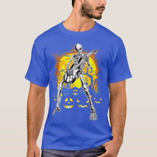 Happy Halloween Funny Skeleton Playing Guitar Pump T-Shirt