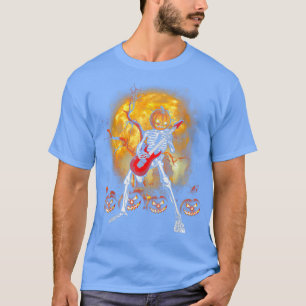 Happy Halloween Funny Skeleton Playing Guitar Pump T-Shirt