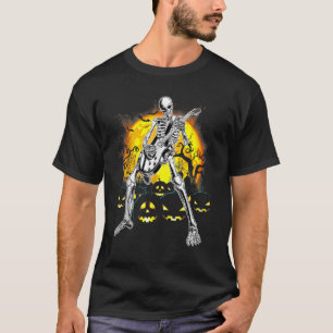Happy Halloween Funny Skeleton Playing Guitar Pump T-Shirt