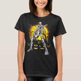 Happy Halloween Funny Skeleton Playing Guitar Pump T-Shirt
