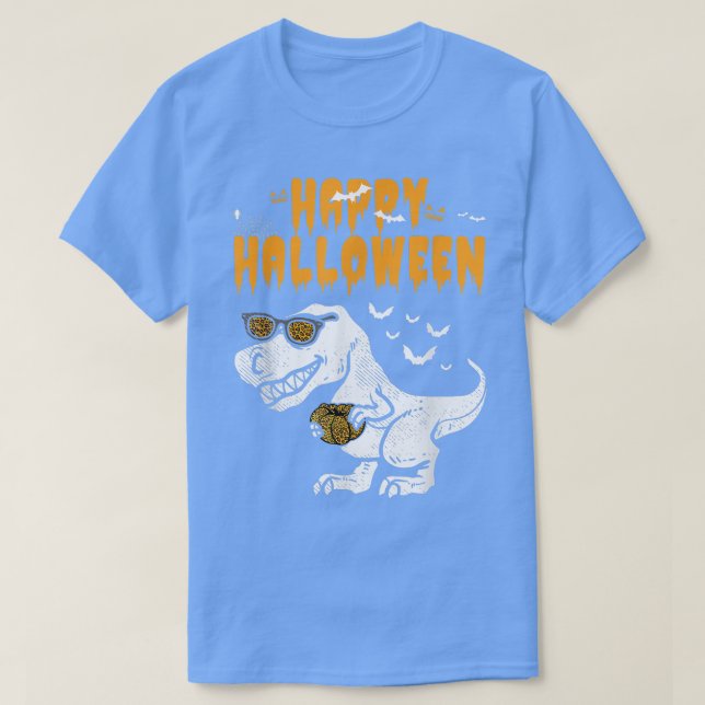 Happy Halloween Funny T-rex Dinosaur Leopard Pumpk T-Shirt (Design Front)